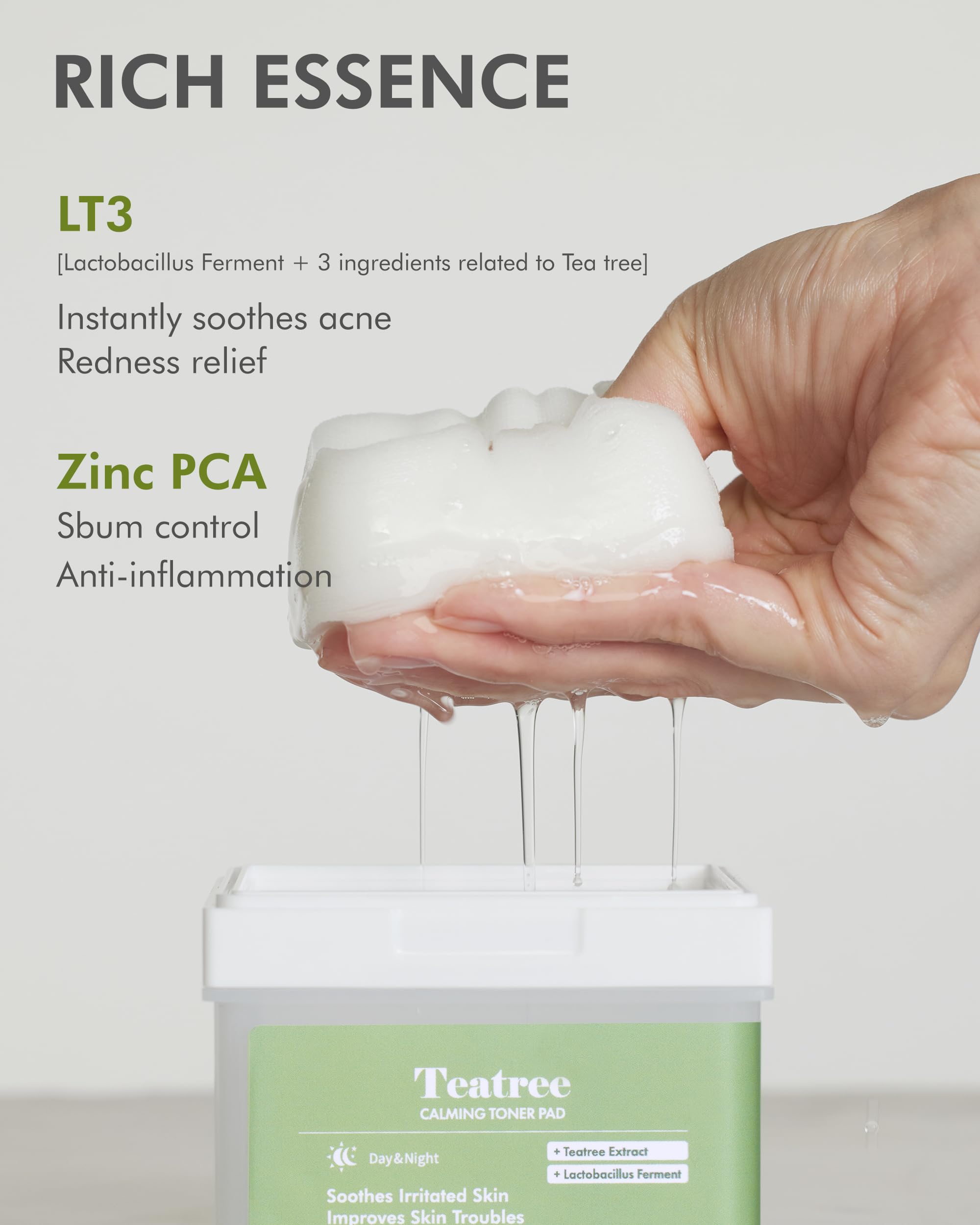 DERMAL Teatree Calming Toner Pad - Korean Toner Pad for Calming & Acne Improvement with Zinc PCA - Vegan Gauze Tencel Square Pads - Travel Kit 12 Pads, 3 Pack (Total 36 Pads)